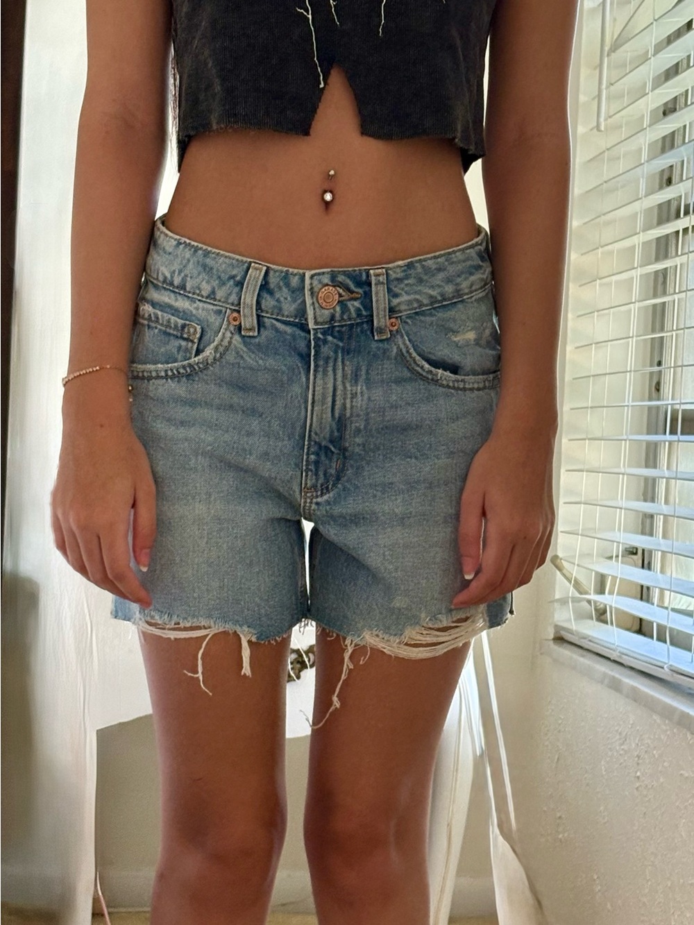 Garage Light Blue Distressed Denim Shorts
